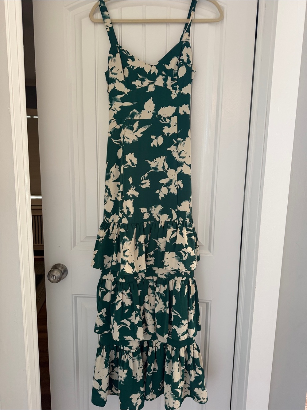 Abercrombie & Fitch Green Floral Tiered Maxi Dress with Cream Print